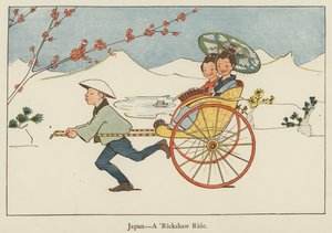 日本、人力車に乗る