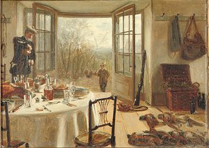 スポーツマンの昼食会 (カードに油彩) 作： Edith Hayllar