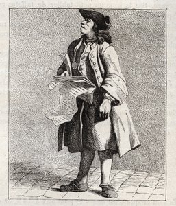Le crieur des numos winners (Loto) - Petity metier de Paris (Études prises dans le bas Peuple, ou les Cris de Paris) - Edme Bouchardon (1698-1762) のエングレーヴィング。 作： Edmé Bouchardon