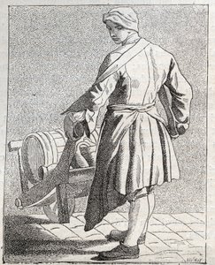 Le marchand de vinegar - Pepetit metier de Paris (Études prises dans le bas Peuple, ou les Cris de Paris) - Edme Bouchardon (1698-1762) のエングレーヴィング。