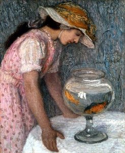 金魚を持つ少女