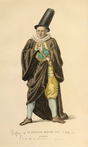 スカーナレル役の衣装、1868年頃（エングレーヴィング） 作： エドモンド・エメ・フロランタン・ジェフロイ