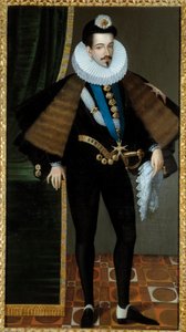 フランス王、アンリ3世（1551-1589）の足元の肖像。16世紀の絵画をもとにピエール・ジャン・エドモン・カスタン（Pierre Jean Edmond Castan）（1817 - 1892）が描いたもの。キャンバスに油彩。寸法：1,95 x 1,08m。ブロワ、ミュゼ・コミューナル・デュ・シャトー - ヘンリー3世（1551年〜1589年）の全身像