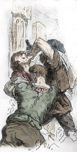 黒死：ユダヤ人の虐殺、1348年、チャールズ・ラーフルによる「歴史-ポピュラー-ド-フランス」のイラスト、1866年 作： Edmond Charles Yon