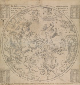 1678年までの両半球における主な恒星の右上がりと偏角