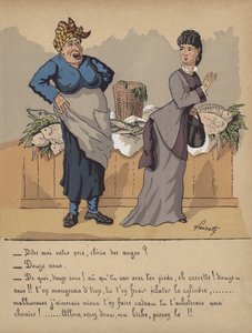 魚屋の店先での会話（カラーリトグラフ 作： Edmond Lavrate