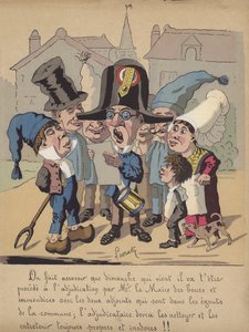 市街地の下水道の清掃に関する市長の通知を読む（カラーリトグラフ 作： Edmond Lavrate