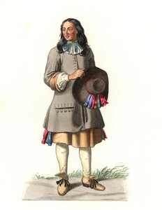 フランスの農民 17世紀 ジャン・サン・ジャンによる1679年の版画の後 - Edmond Lechevallier-Chevignard（1825-1902）による「Costumes historiques des 16e」のイラストのリトグラフ。 作： Edmond Lechevallier Chevignard