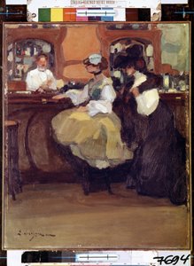 Belle Epoque: ""The Tabarin bar"" パリのピガール地区にあるレビュー ルーム (バル) のカウンターにいる客。 Edmond Lempereur (1876-1909) による絵画 1905 エルミタージュ美術館、サンクトペテルブルク (サンクトペテルブルク)