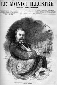 アメリカ合衆国大統領チェスター・アラン・アーサー（1830-1886）の肖像。エドモンド・モランの版画。10月1日付「イラストレーション・ワールド」1279号の1枚。 作： Edmond Morin