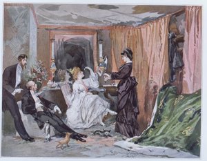 ヴァリエテ劇場、1873年にオルテンスシュナイダー（1833-1920）の楽屋 作： Edmond Morin