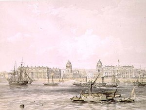 グリニッジ病院、トーマス・ピッケン(fl.1838-d.1870)の彫刻、1852年にLloyd Bros & Co.1852年にLloyd Bros.(リトグラフ) 作： Edmund (after) Walker
