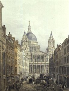 ラドゲート・ヒルを見上げるセント・ポール大聖堂、パブ。1852年にLLoyd Bros.とCo.(アクアチント) 作： Edmund (after) Walker