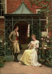 敷居の上で 作： Edmund Blair Leighton