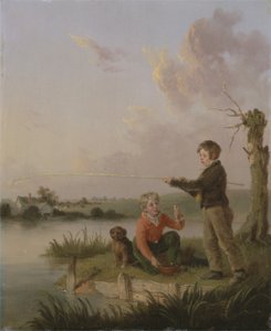 若い釣り人（パネルに油彩） 作： Edmund Bristow