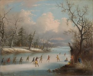 1859年、氷の上でラクロスをするインディアン 作： Edmund C. Coates