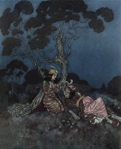 美女と野獣：野獣に怯える美女、そばに横たわる 1910年頃（リトグラフ） 作： Edmund Dulac