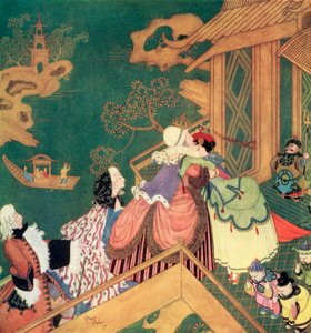 フランスの童話「緑の蛇」の挿絵：エドマンド・デュラックの童話集『連合国の童話』（1916年刊）より。 作： Edmund Dulac