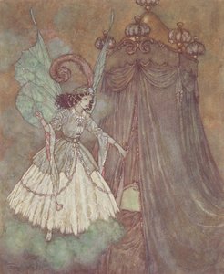 美女と野獣』の挿絵「彼女は、風格のある美しい女性と向かい合っていることに気づいた」。 作： Edmund Dulac
