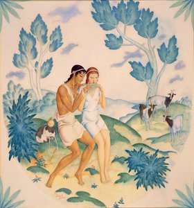 若いカップル、ダフニスとクロエ（水彩・紙） 作： Edmund Dulac