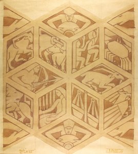 ゾディアックサイン - アールデコ、1934年4月（紙の上のガッシュ） 作： Edmund Hunter
