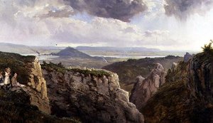 グラストンベリー方面を臨むエルボー岩、画家のE.J.ニーマンと、A.F.デ・プラデスが描いたもの。