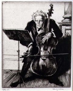 チェロ・ソロ（銅版画） 作： Edmund Joseph Sullivan