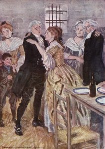 オリバー・ゴールドスミスの「ウェイクフィールドの牧師」のイラスト（カラーリトグラフ 作： Edmund Joseph Sullivan