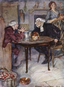 オリバー・ゴールドスミスの「ウェイクフィールドの牧師」のイラスト（カラーリトグラフ 作： Edmund Joseph Sullivan