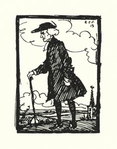 オリバー・ゴールドスミスの「ウェイクフィールドの牧師」のイラスト（カラーリトグラフ 作： Edmund Joseph Sullivan