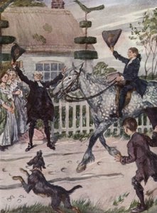 オリバー・ゴールドスミスの「ウェイクフィールドの牧師」のイラスト（カラーリトグラフ 作： Edmund Joseph Sullivan