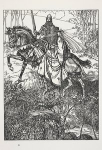 ランスロット卿とグィネヴィア女王、テニスン卿アルフレッド作「美しい女性の夢...」の挿絵 作： Edmund Joseph Sullivan