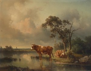 池で牛を休ませるエドモンド・マルクネヒト 1854年