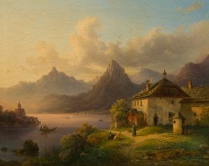 山の湖のある風景 作： Edmund Mahlknecht