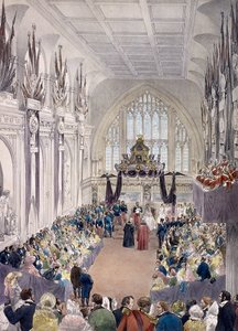 1855 年、ロンドンのギルドホールでのナポレオン 3 世と皇后ユージェニー 作： Edmund Morin