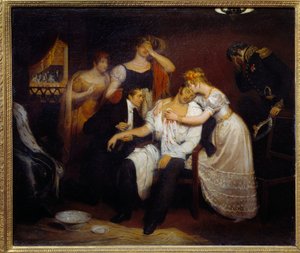 ベリー公の死 (1778-1820) 1820年2月13日 王立音楽院にて ルイ18世の甥であるベリー公は、王室の衰退を願う共和主義者ルーヴェルによってオペラ座で暗殺された。フランソワ・シボ（1799-1877）による絵画 1829年 日0,4 作： Edouard  Cibot