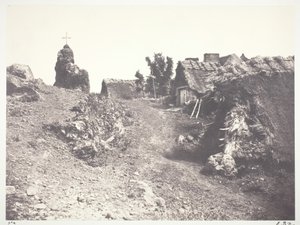 オーヴェルニュのわらぶき屋根のコテージ、カルバリー、1852年、1978年に印刷. 作： Édouard Baldus