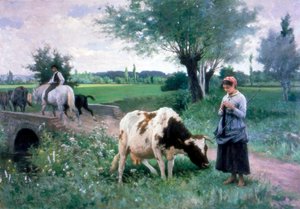 「よく守られた牛」、1890 作： Edouard Bernard Debat Ponsan