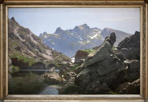 Merlat-järvi, Edouard Brunin (1860-1935) öljymaalaus vuonna 1901, järvi sijaitsee Belledonnen ketjussa Iseressä. Photophraphie, KIM Youngtae, Grenoble, Musee de Grenoble. 作： Edouard Brun