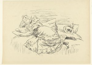 ベッドに横になって読書する女性 クロッキー レプルーヴ（シリーズタイトル） 作： Edouard Crébassa