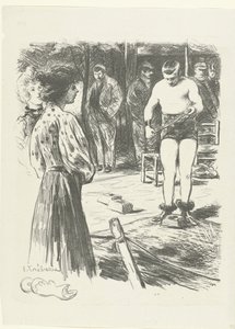 レスラーを見ている聴衆の 2 人の女性と男性 ラターズ レプルーヴ（シリーズタイトル） 作： Edouard Crébassa