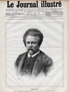 アルフレッド・グレヴァン（1827-1892）彫刻家、漫画家、漫画家、フランスの劇場衣装デザイナー - 1892年の「The Illustrous Journal」に掲載されたナダールの写真をもとに、ナヴェリエがエングレーヴィングしたもの。
