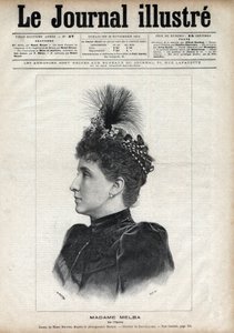 オーストラリアのソプラノ歌手、ネリー・メルバ（ヘレン・ポーター・ミッチェル）（1861-1931）の肖像 - 1891年の「The Illustrous Journal」に掲載されたナヴェリエによるエングレーヴィング。