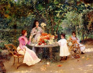 庭のティータイム、 作： Edouard Frederic Wilhelm Richter