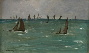1873年、ベルクシュルメールのボート。 作： Édouard Manet