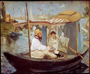 アトリエのボートで絵を描くクロード・モネ 作： Édouard Manet