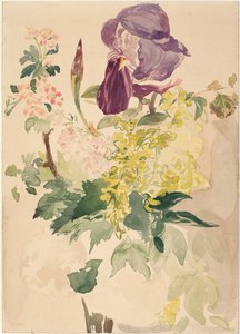 アイリス、ラバーナム、ゼラニウムのフラワーピース、1880年 作： Édouard Manet