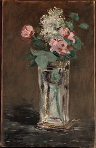 クリスタル製花瓶の花（油彩・キャンバス