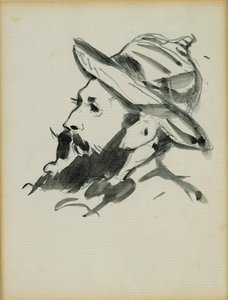 男の頭（クロード・モネ）1874（紙にペンとインクで洗う） 作： Édouard Manet