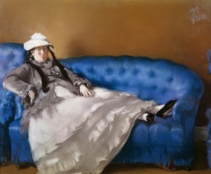 青いソファーのマダムマネ 作： Édouard Manet